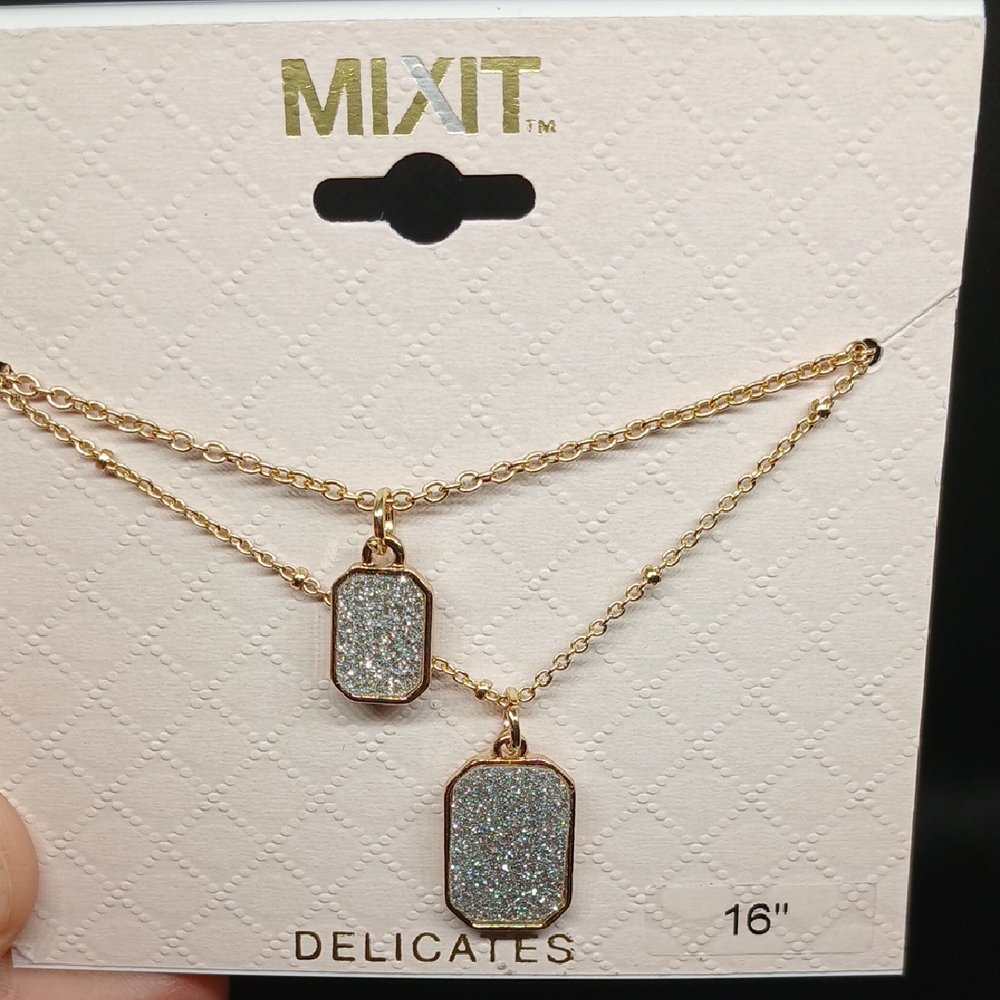 Mixit Gold Necklace with Glitter Pendants